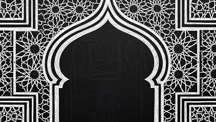 Intricate Islamic geometric pattern framing a dark background, suitable for Ramadan or cultural themes