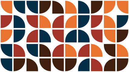 Mid century modern seamless pattern with geometric quarter circles shapes