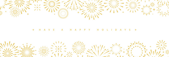 Set of holiday golden firework explosion isolated on white background. Independence Day or  New Year celebration. Traditional festival or event. Vector illustration