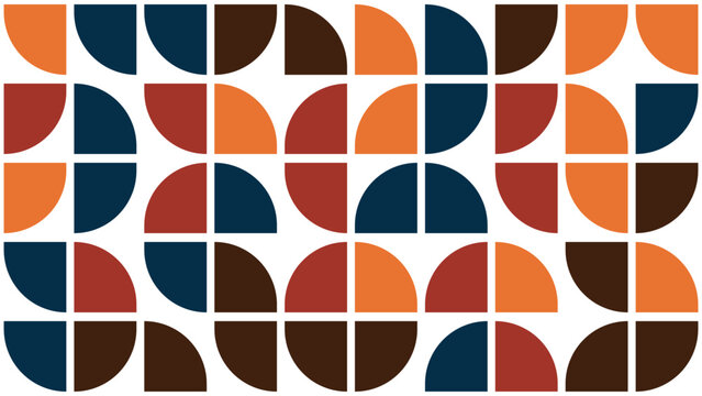 Mid century modern seamless pattern with geometric quarter circles shapes