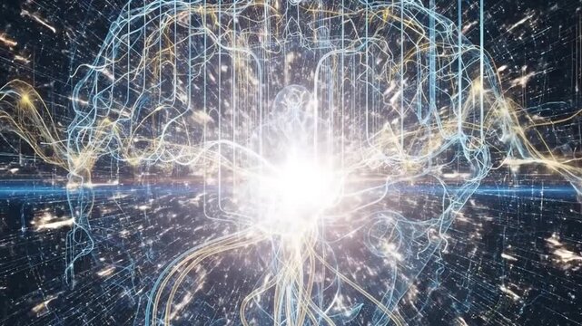 Abstract Glowing Neural Network Visualization of Mind with Copy Space