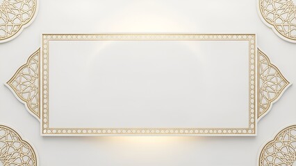 Elegant Golden Islamic Frame with Traditional Patterned Background, Ideal for Festive Greetings and Cultural Celebrations