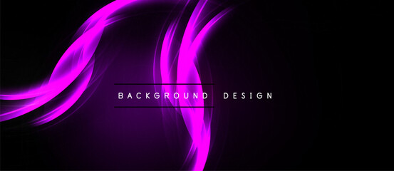 Abstract pink waves over black background. Modern design element, dynamic curves, elegant presentation. Simple, striking visual. © antishock