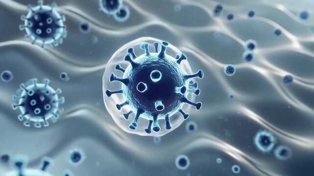 Translucent Cell Wall Shimmering with Virus Attachment and Subtle Micro-Reaction