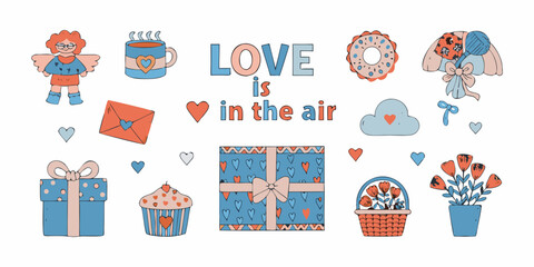 Fototapeta premium Valentine s day themed illustrations hearts gifts and sweet treats collection