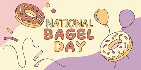 Festive illustration for national bagel day, with donuts and balloons