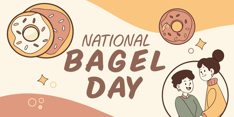 National Bagel Day illustration with bagels and people on the light background
