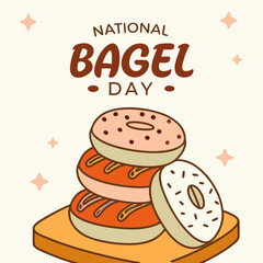 National Bagel Day illustration with bagels and typography