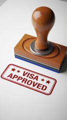 Wooden stamp with VISA APPROVED text isolated on white background
