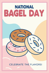 National Bagel Day poster, celebrating flavors with bagel illustration