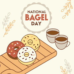 Delicious donuts and coffee for National Bagel Day graphic illustration