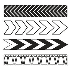 Collection of four different black and white chevron arrow graphics and one triangle pattern for design and decoration