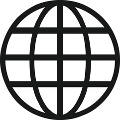 Simple black outline icon representing a globe or the world wide web symbol with a grid pattern.