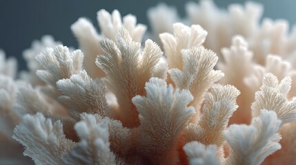 Ultra-detailed close-up of coral surface showcasing intricate branching textures Natural soft shadows emphasize depth while balanced lighting tactile