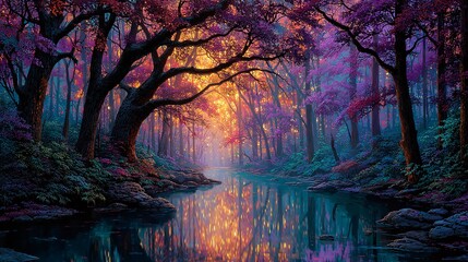 Serene Autumn Forest with Colorful Leaves and Reflective Water