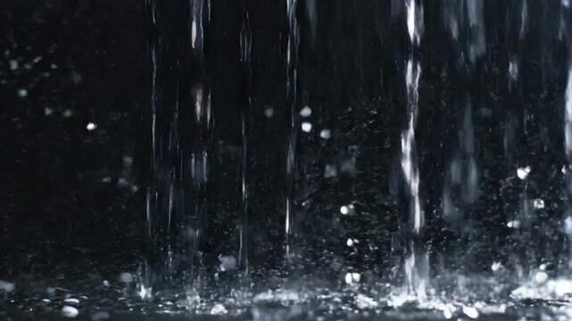 Close up of falling water with dark background and copy space