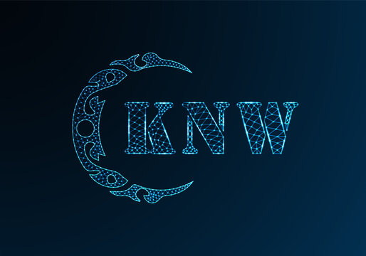 Low poly letter logo KNW design. KNW letter logo low poly vector design on blue color gradient background. KNW logo low poly design