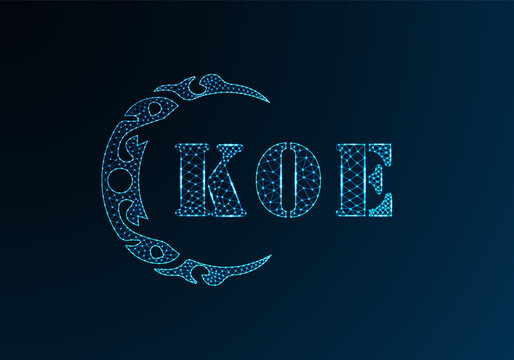 Low poly letter logo KOE design. KOE letter logo low poly vector design on blue color gradient background. KOE logo low poly design