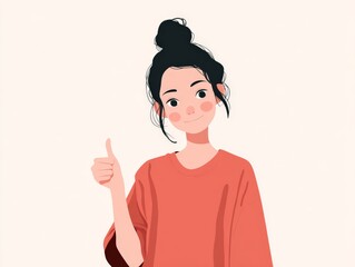 a young woman in a red sweater is giving the thumbs-up gesture - isolated on white background