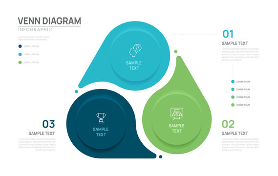 Venn diagram business infographic chart template, presentation with Circular Icons elements vector illustration.