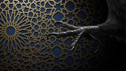 Majestic Bird's Talon Grasping Against Intricate Geometric Islamic Pattern Background