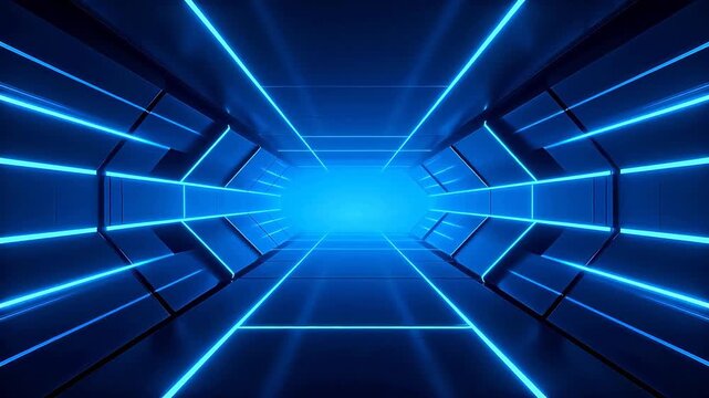 Futuristic corridor with glowing blue lights
