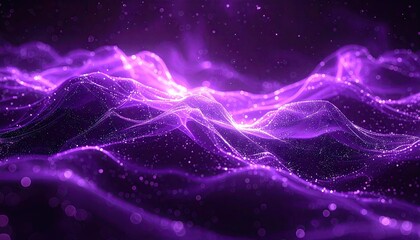 Abstract Purple Digital Waves with Sparkling Particles and Soft Bokeh Effect