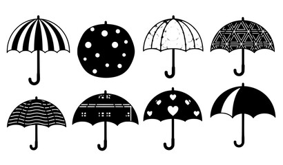 Cartoon umbrella set for kids rainy season flat vector illustration
