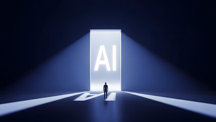 Artificial Intelligence Gateway Concept with Human Silhouette and Light