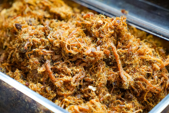 Shredded Meat Floss (Serunding) in Market Stall