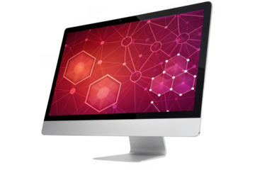 Modern computer monitor displaying digital network graphic isolated on transparent background