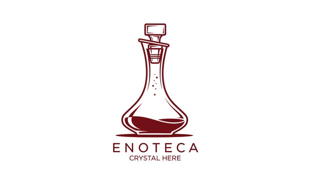 Elegant Enoteca Crystal Decanter with Red Wine Logo Design.