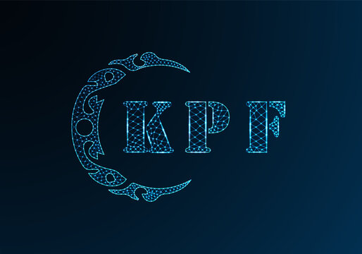 Low poly letter logo KPF design. KPF letter logo low poly vector design on blue color gradient background. KPF logo low poly design