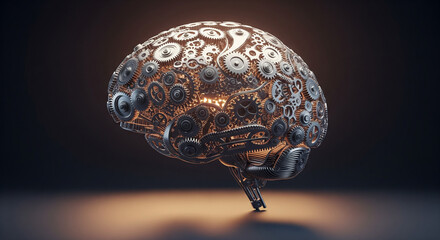 Mechanical Brain: A conceptual image of a mechanical brain made of intricate gears and metal components, symbolizing the complexity of thought.