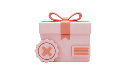 3D Pink Gift Box with Rejected Stamp Icon