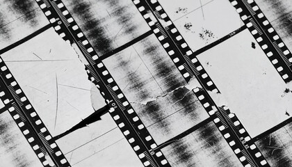 Vintage Film Negative Strips on White Background with Scratches