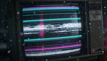 Retro Television with Glitch Effect Displaying Colorful Distortion
