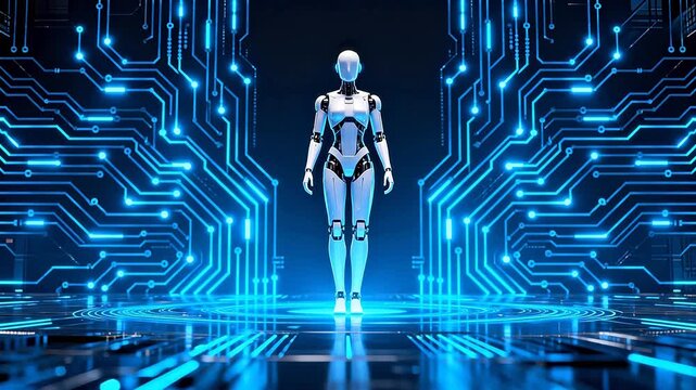 Futuristic robot in circuit environment