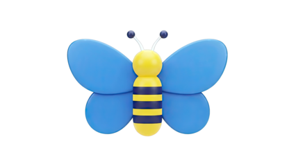 3D Rendering of a Blue and Yellow Bumblebee Butterfly