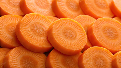 Slices of orange fruit arranged on a table in a market setting during daylight hours