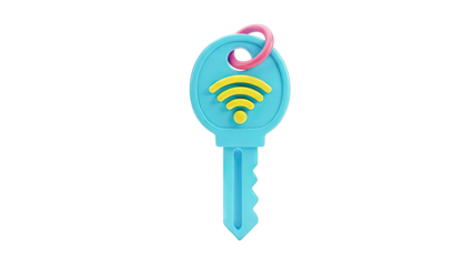 Blue Key with Yellow Wi-Fi Symbol and Pink Ring