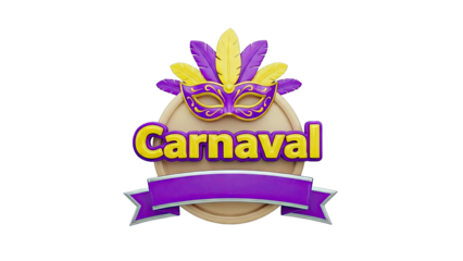 Carnaval mask and text with feathers and ribbon
