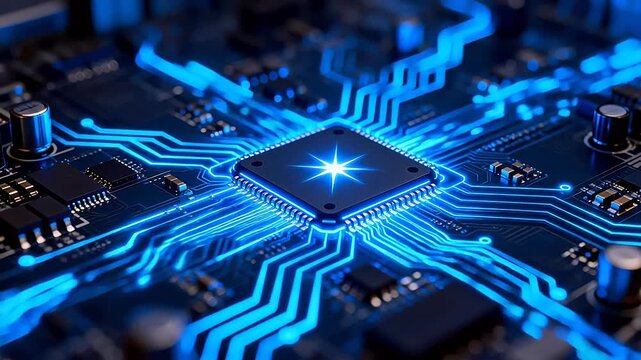 Closeup of glowing circuit board