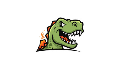 Green Dinosaur Head with Fiery Volcano Logo Design. © Rangga