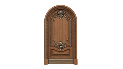 Ornate Wooden Arched Door with Classic Embellishments
