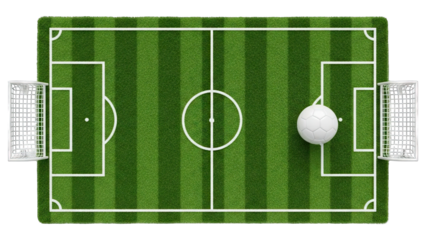 Overhead View of a Soccer Field with Ball and Goal