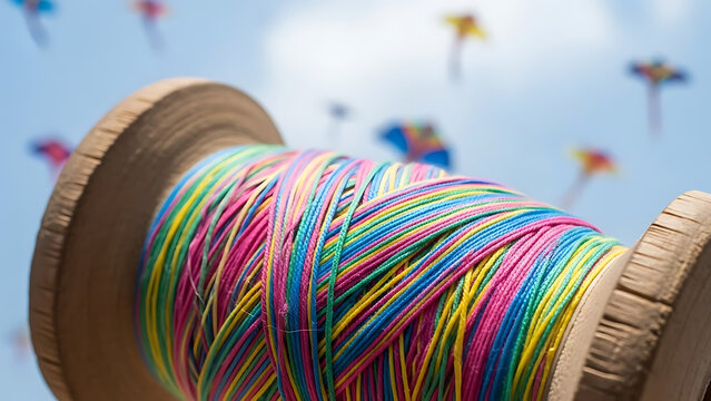 Close up Detail of Colorful Kite Thread Spool Manja
