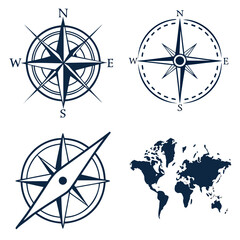 Obraz premium Collection of compass and world map illustrations