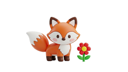 Cute Cartoon Fox and Flower