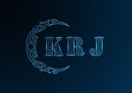 Low poly letter logo KRJ design. KRJ letter logo low poly vector design on blue color gradient background. KRJ logo low poly design